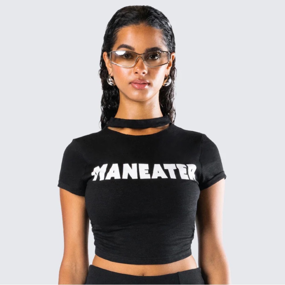 Black Graphic Crop Top and Skirt Set